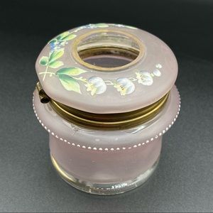 Atq Victorian Bohemian Frosted Glass Lily of the Valley Hair Receiver Powder Jar